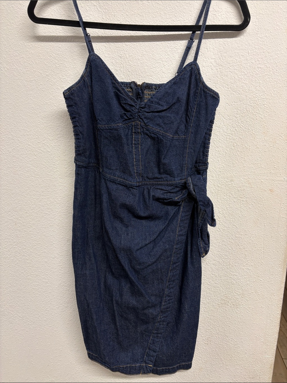 Denim Spaghetti Strap Dress in Dark Blue